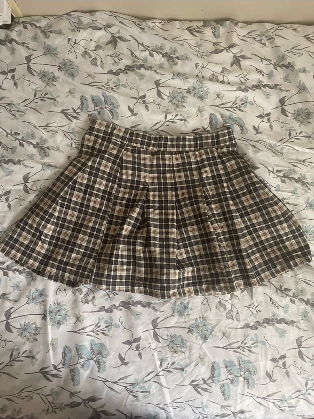 Joe Benbasset Navy and Cream Plaid Pleated Skater Skirt